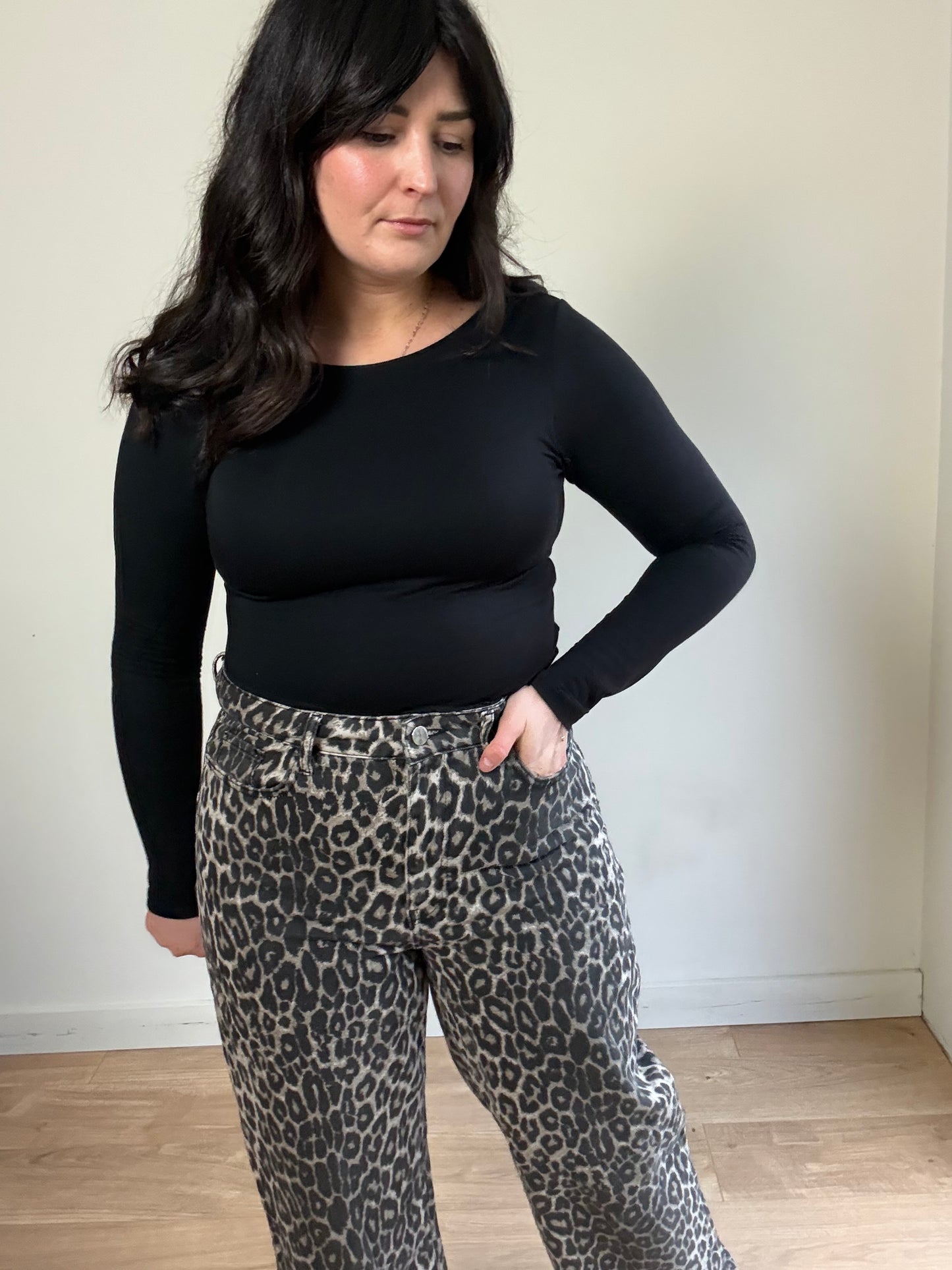 Leopard Print Wide Leg Jeans, 14