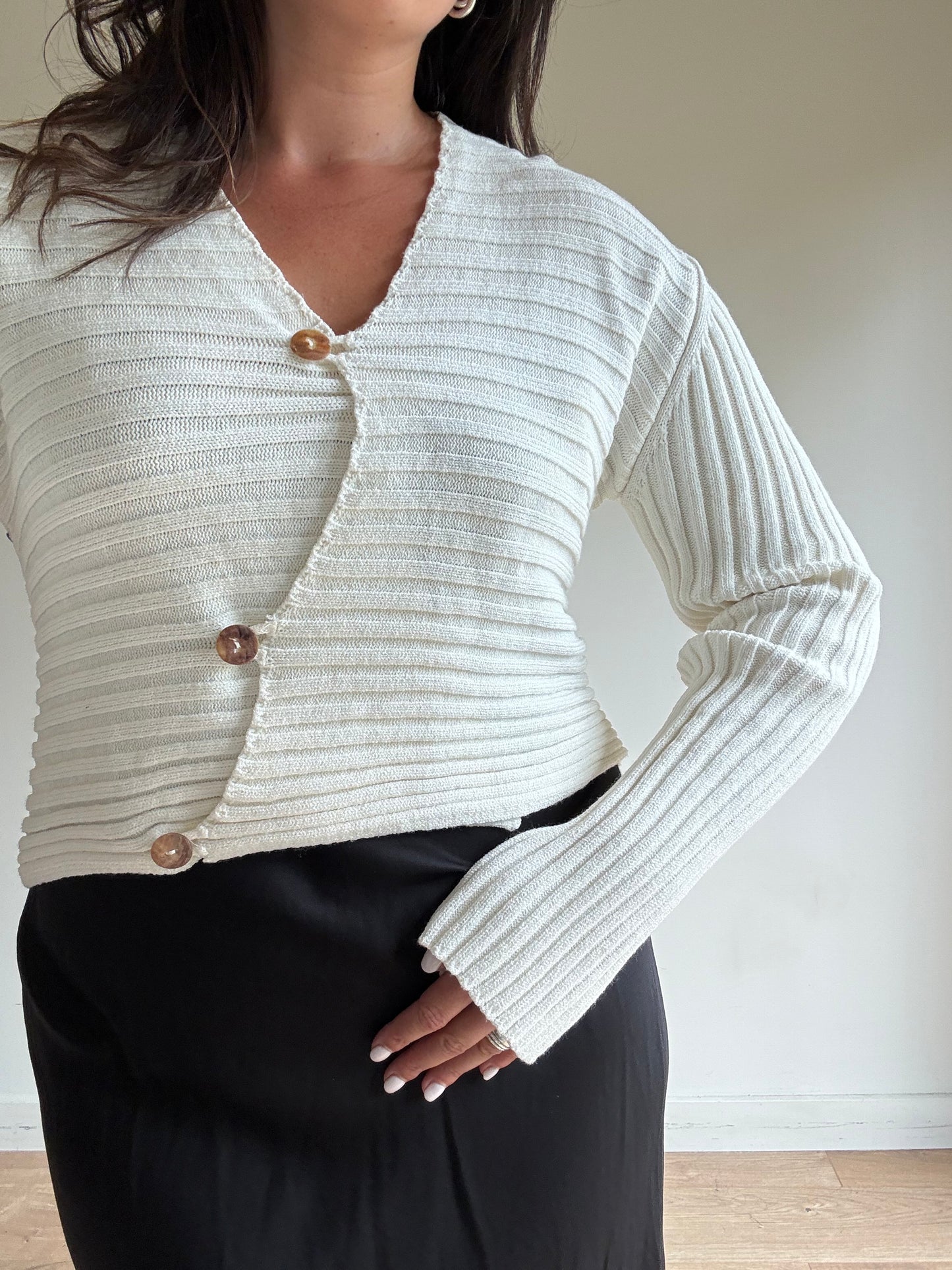 Sarah Pacini Ribbed Cropped Cardigan, S/M