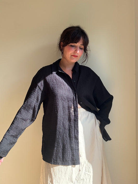 Black Bershka Crinkle Oversized Shirt, M