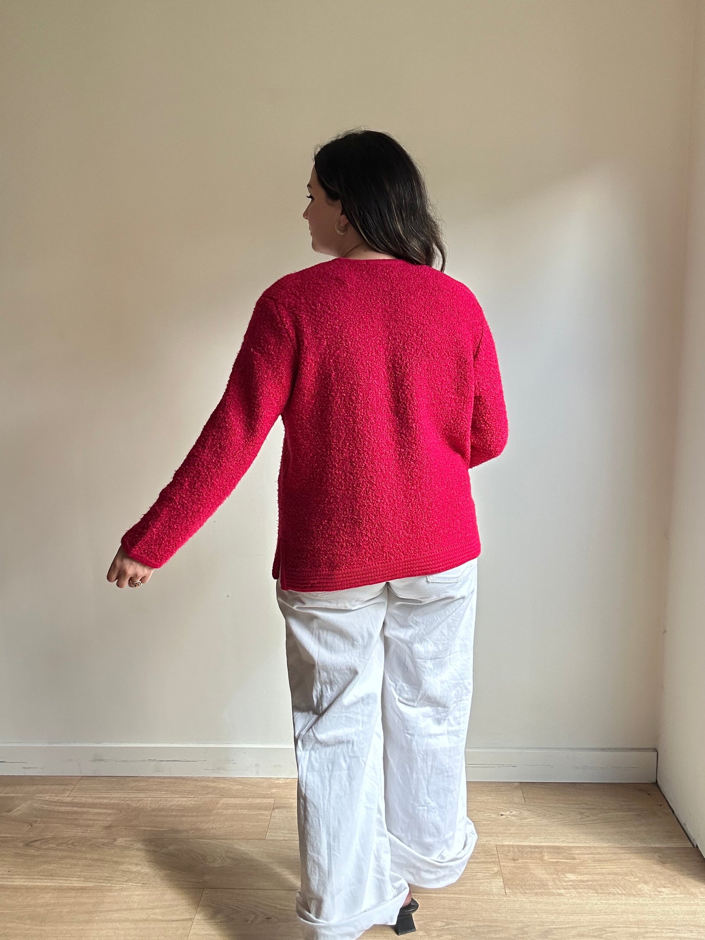 Vintage Red Boucle Cardigan - Size L