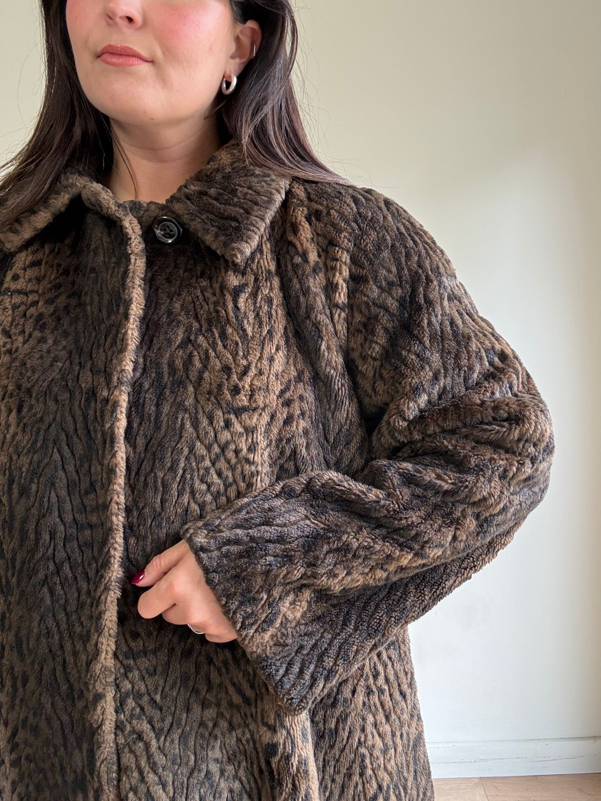 Vintage Jaeger Leopard Faux Fur Coat, M-L