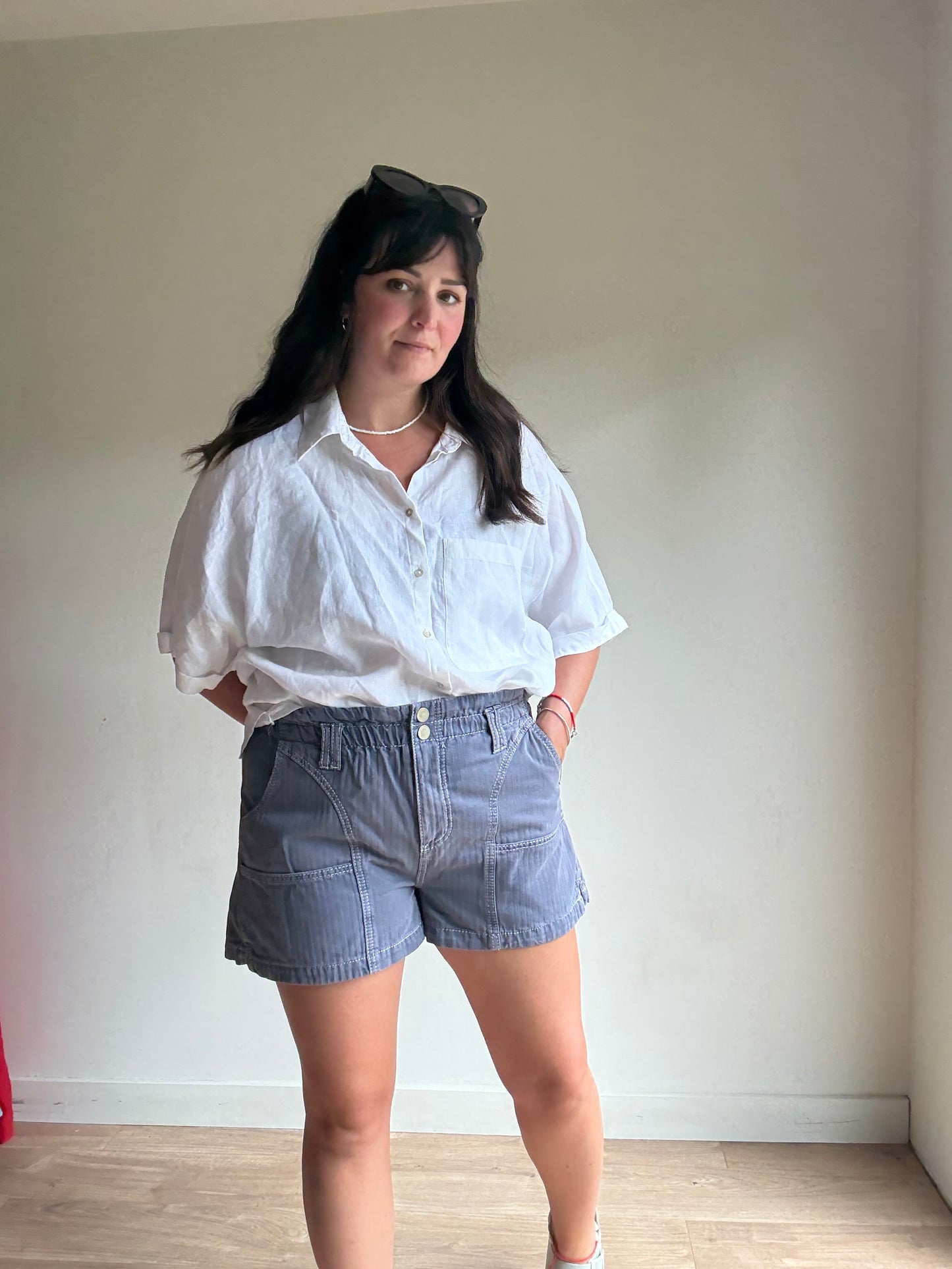 Seventy + Mochi Contrast Stitch Shorts, L