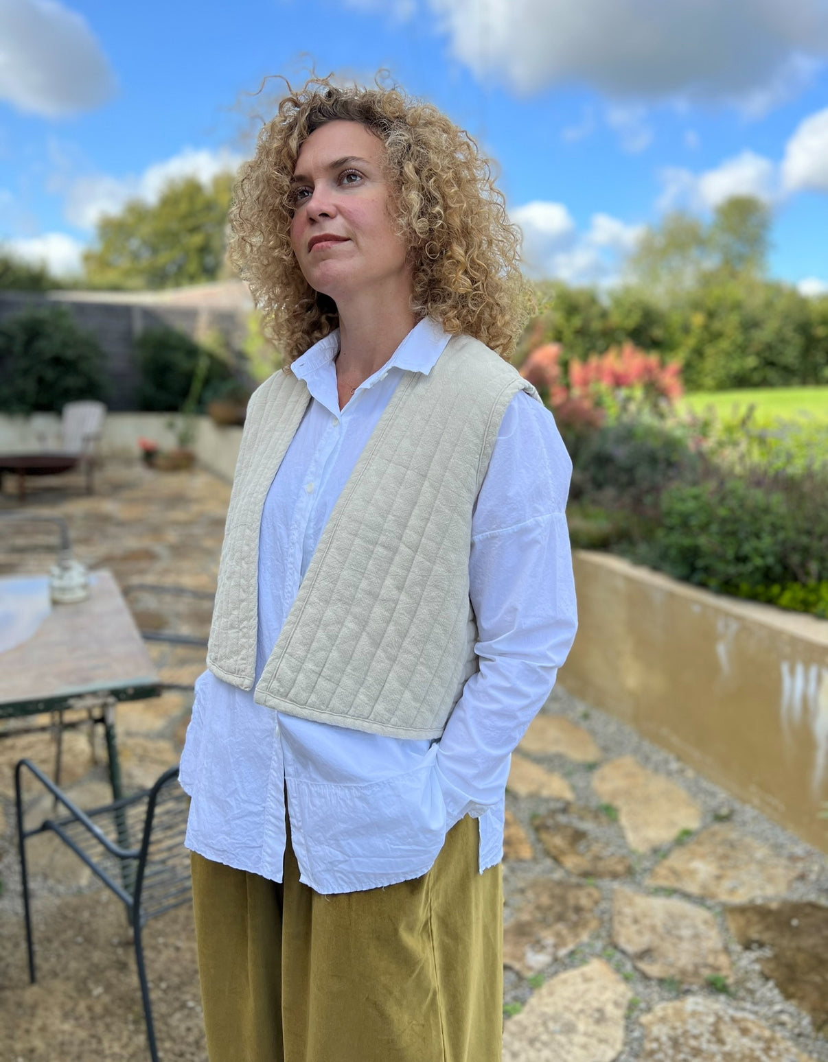 Black Crane Quilted Stripe Waistcoat Vest, XS/S