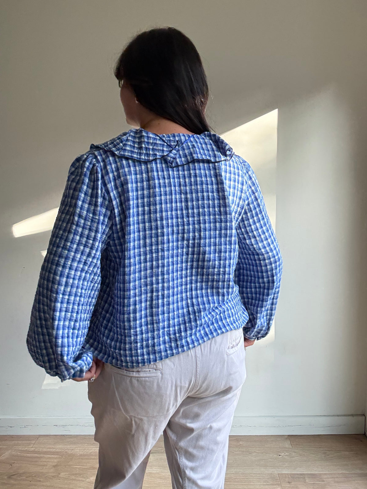 Zara Gingham Frill Blouse, L