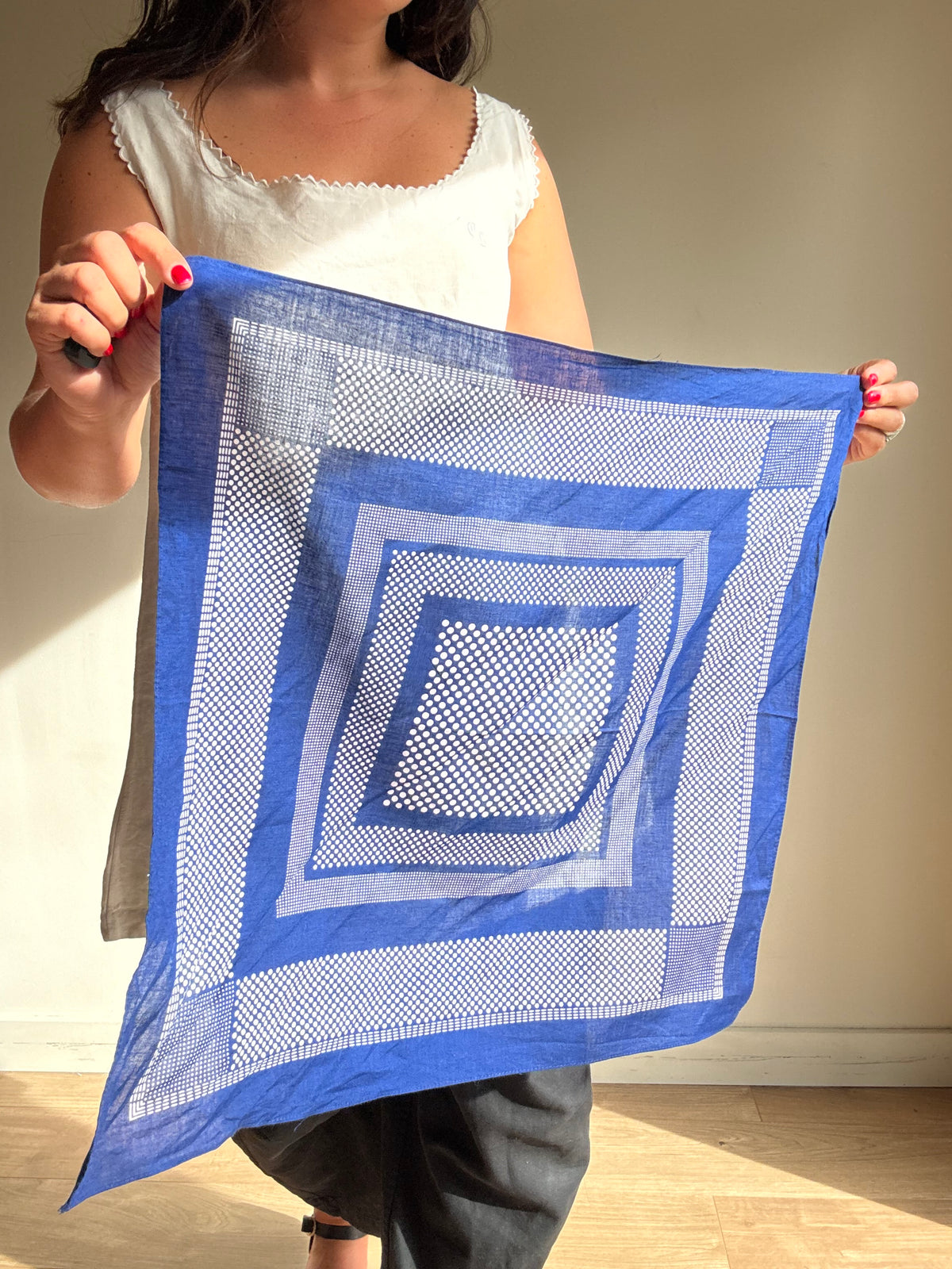 Vintage Cotton Square Bandana Scarf, One Size
