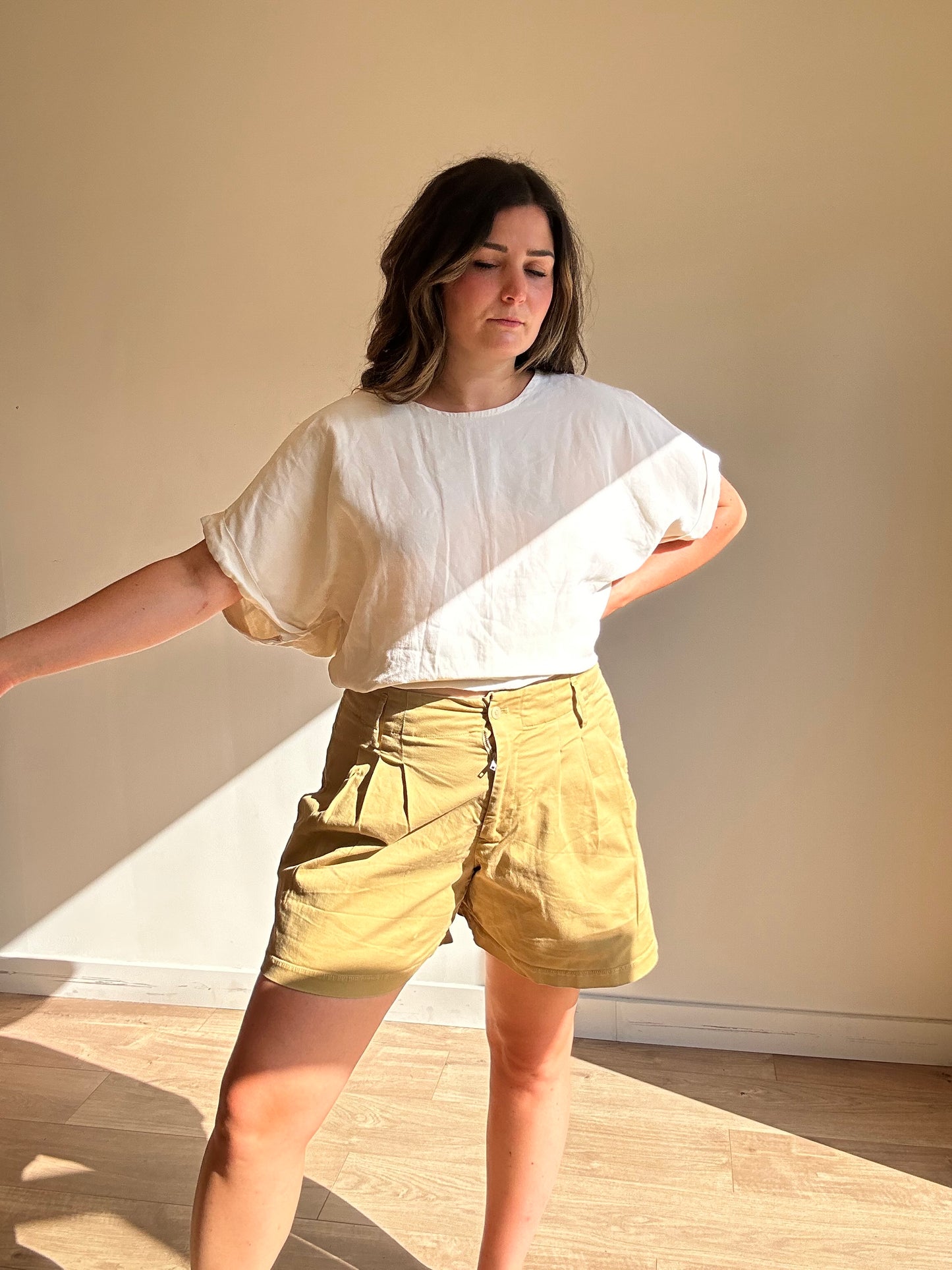 Tan YMC High Waisted Cotton Shorts, L