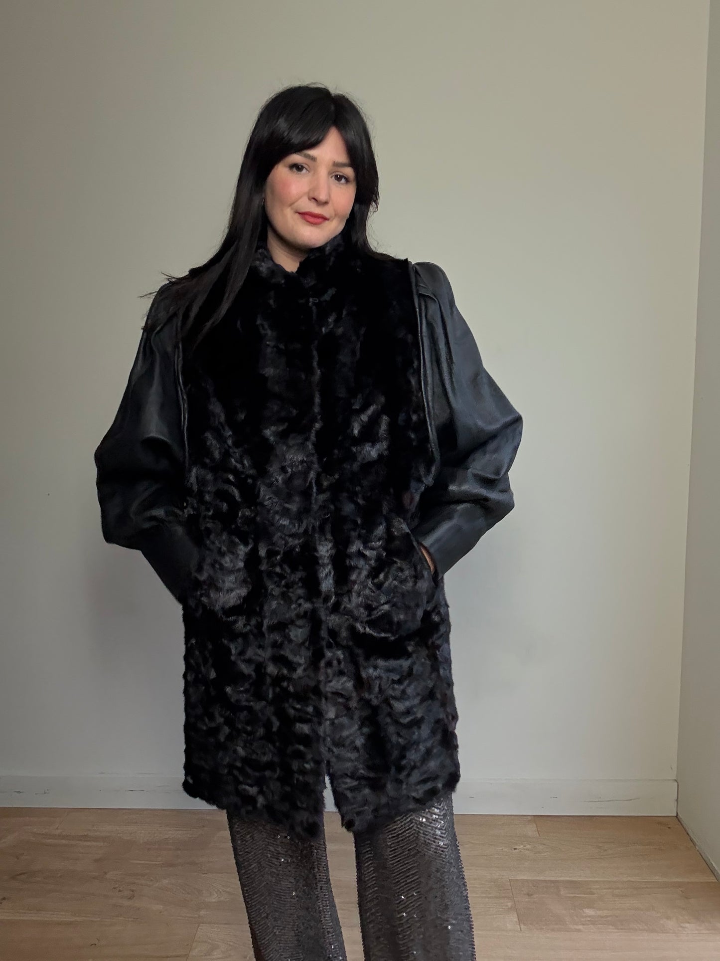 Vintage Fur & Leather Coat, L-XL