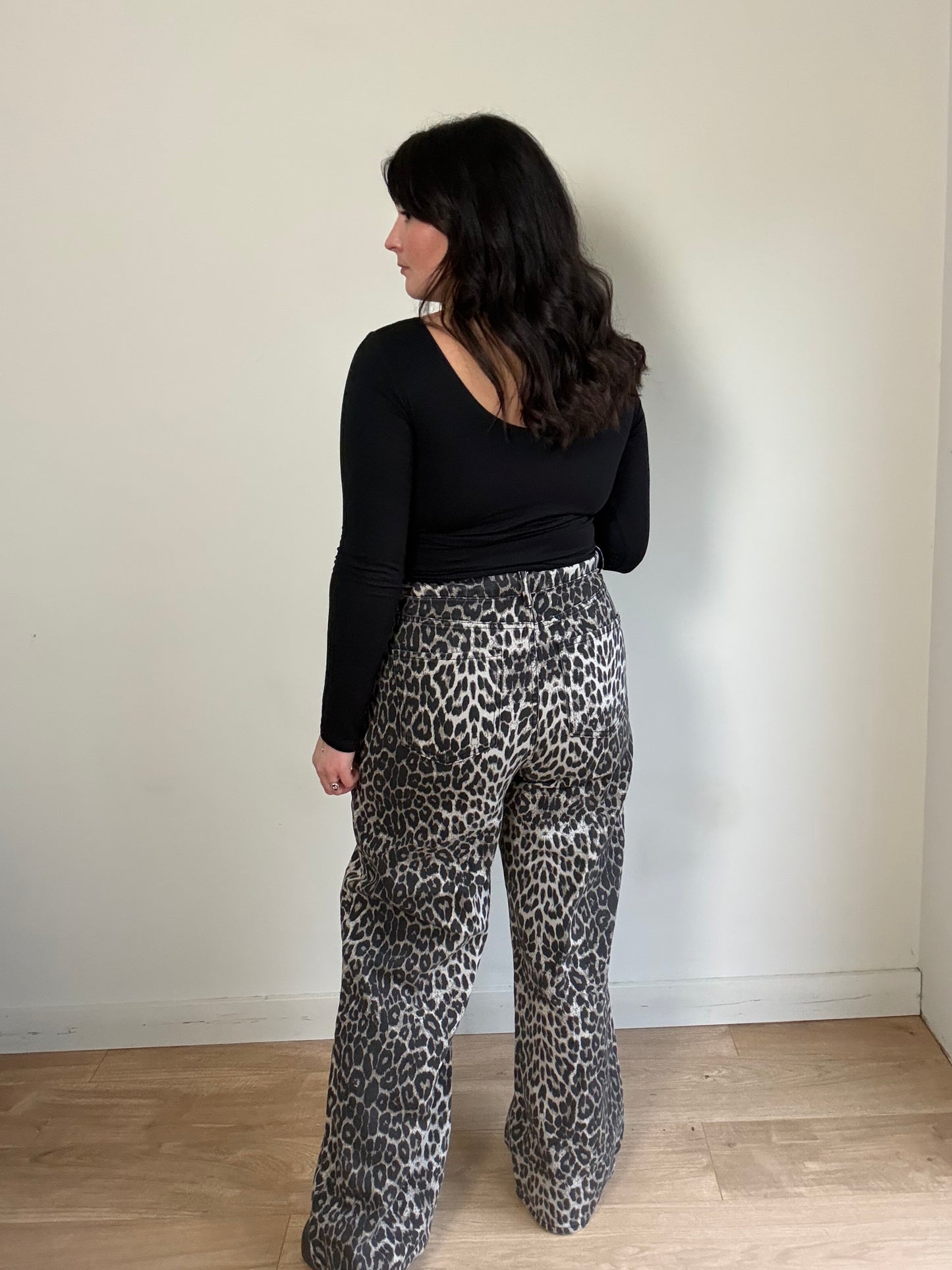 Leopard Print Wide Leg Jeans, 14