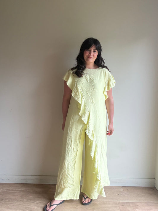 Yellow Ruffle Top and Wide Leg Trouser Set, M