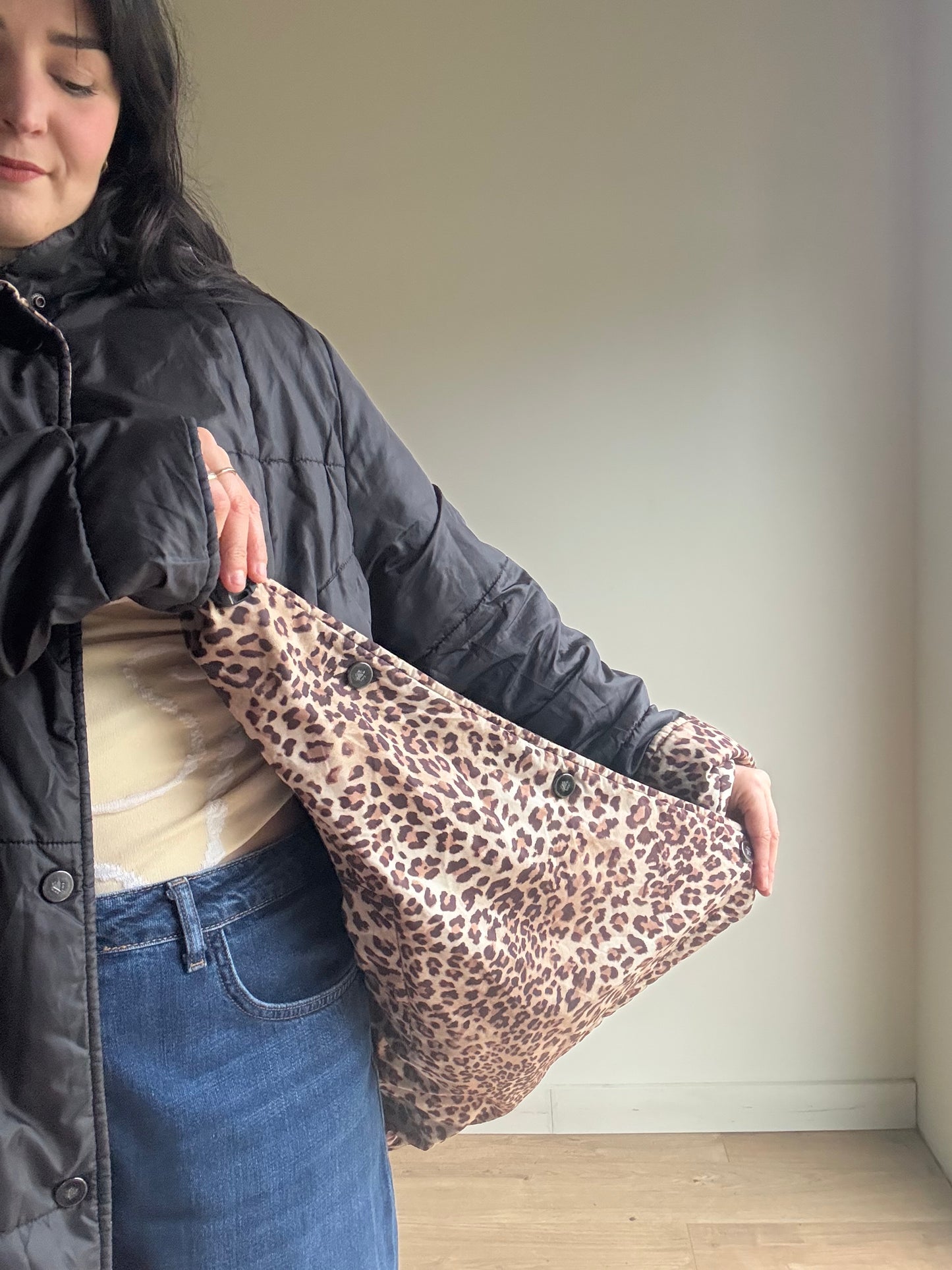 Reversible Leopard Puffer Coat, XL