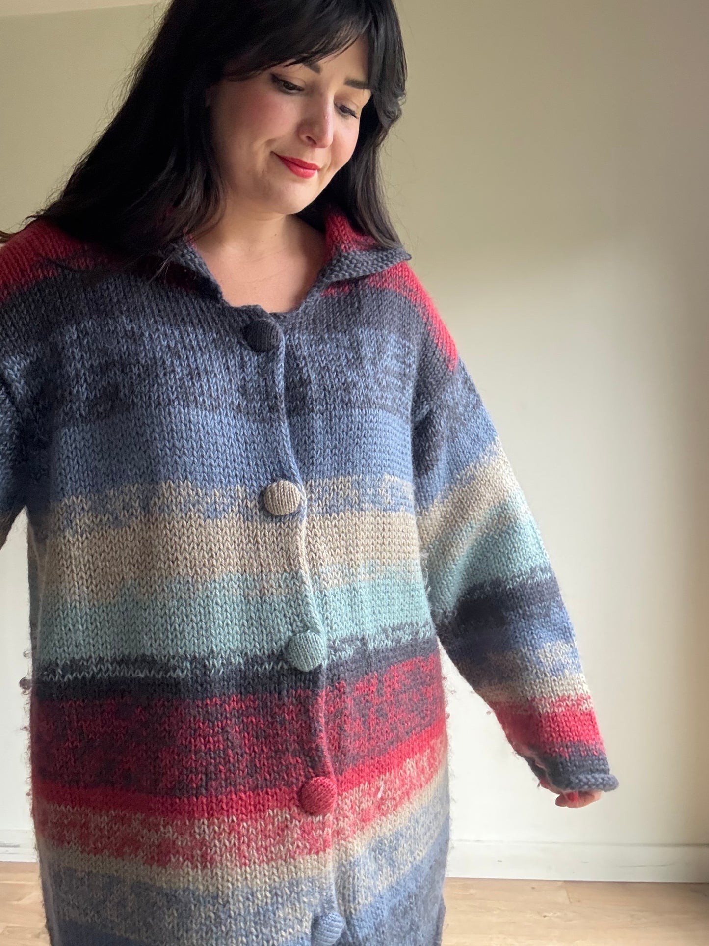 Handknit Button Up Chunky Cardigan, XL