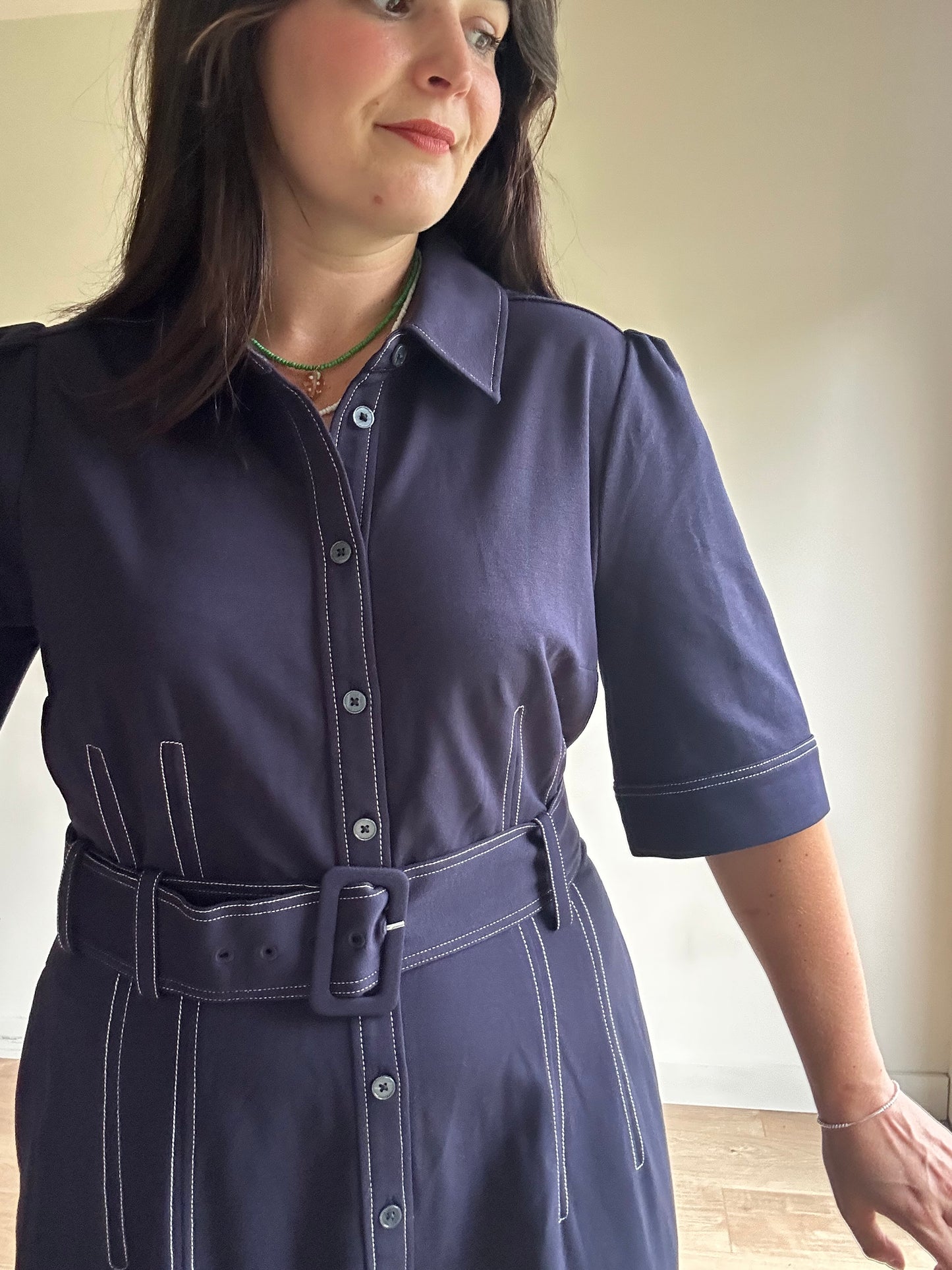 Boden NEW Contrast Stitch Belted Dress, 18R