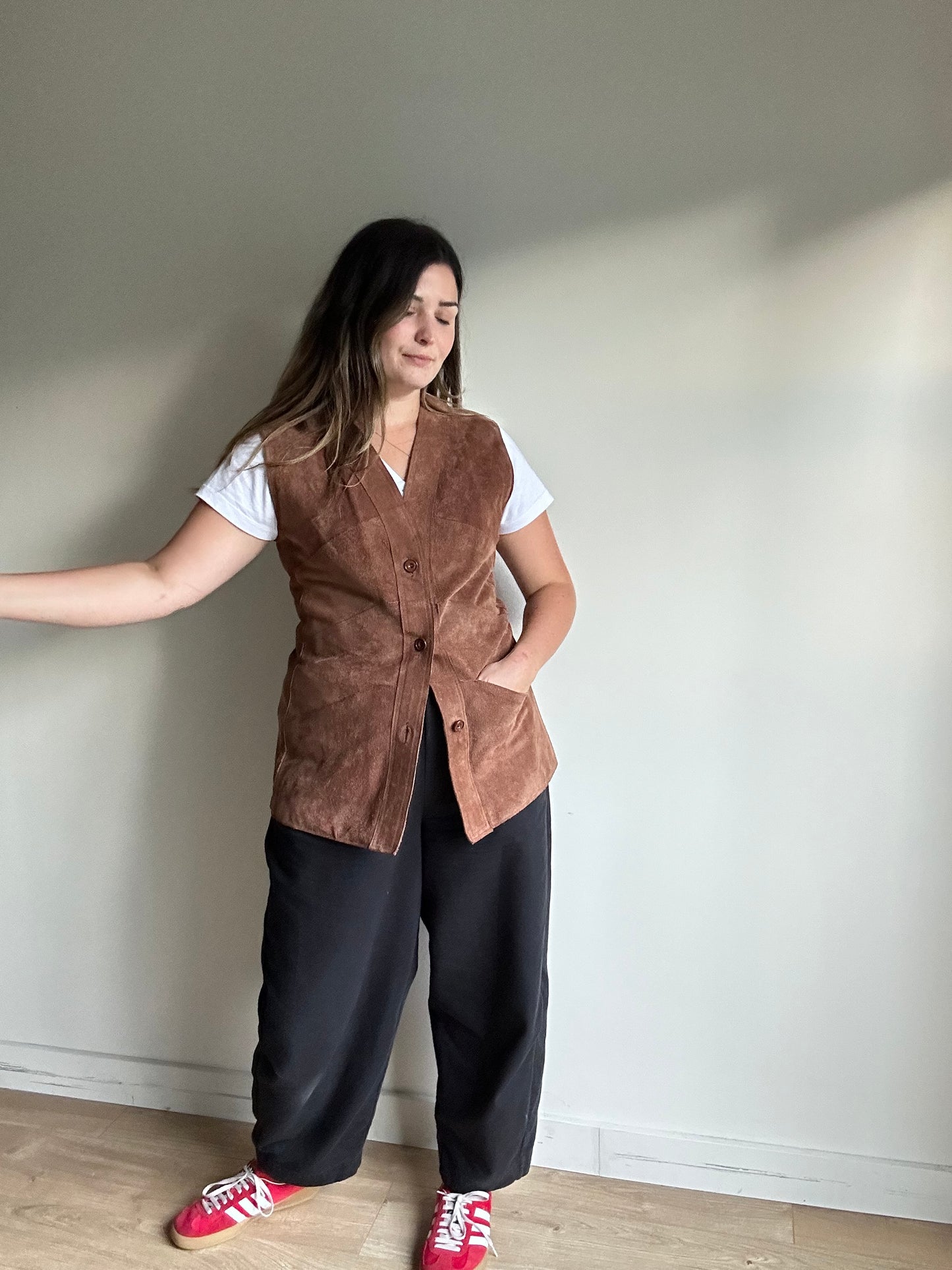 Brown Vintage Genuine Suede Waistcoat, M-L