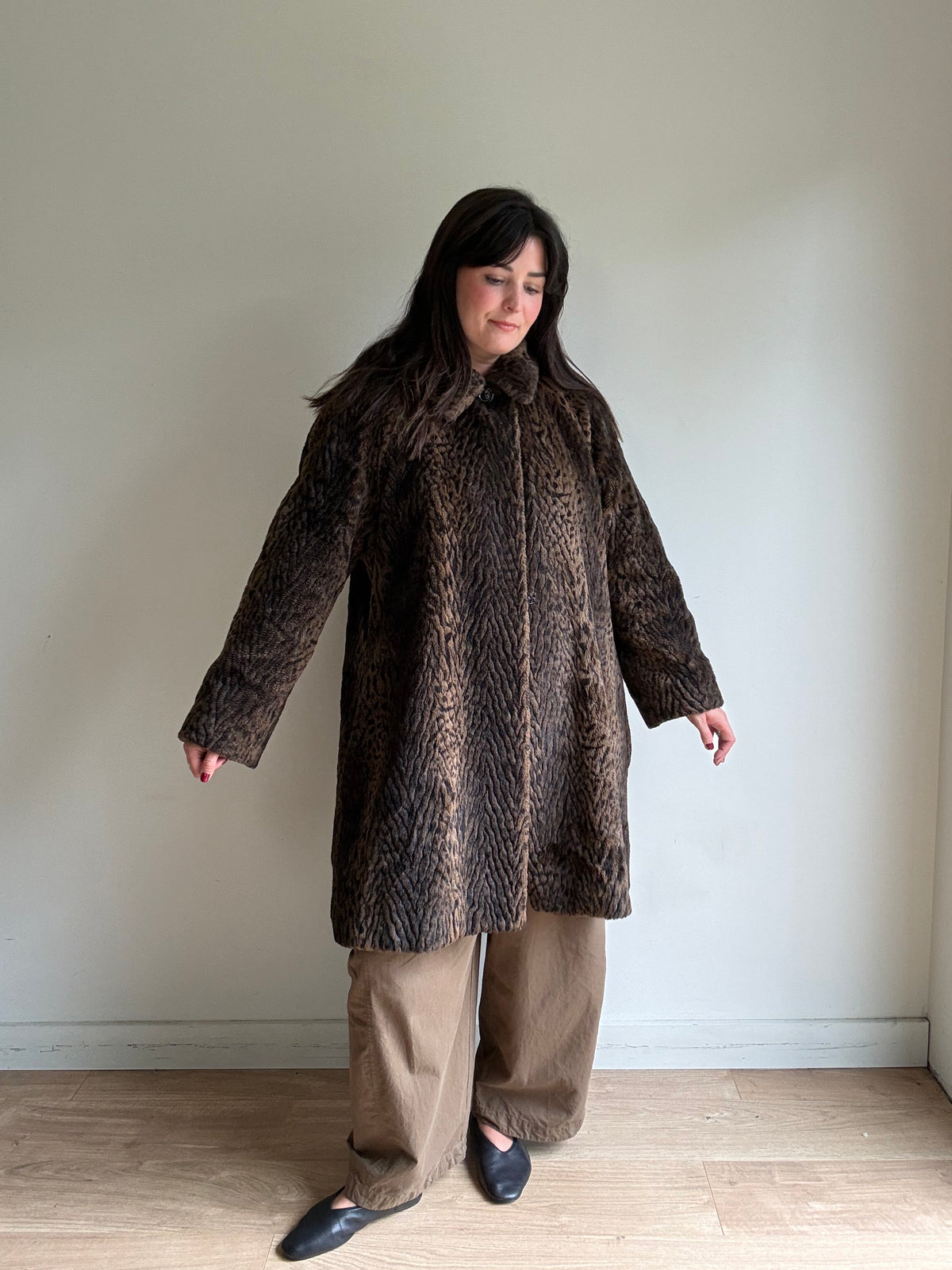Vintage Jaeger Leopard Faux Fur Coat, M-L