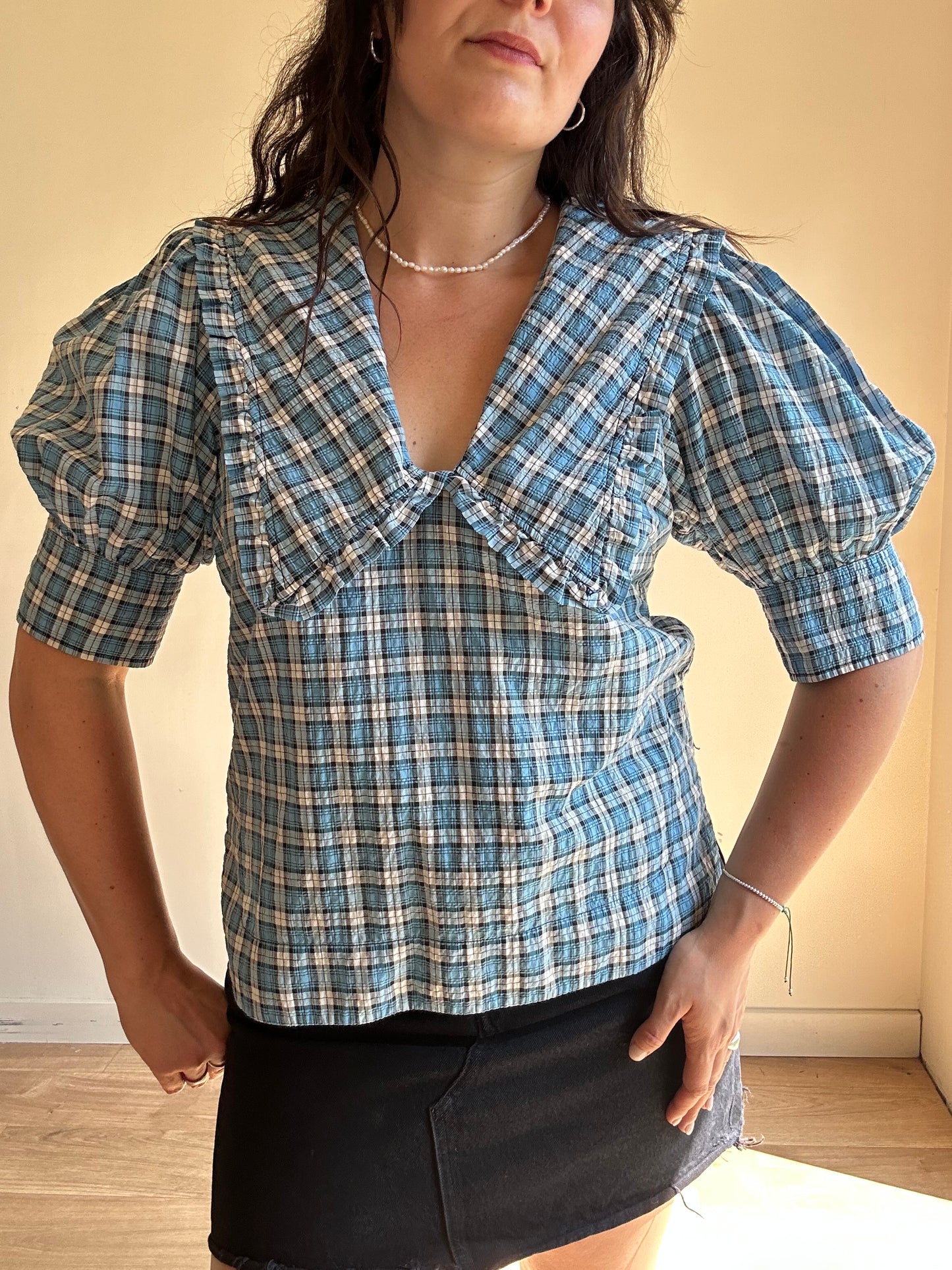 Ganni Check Collared Blouse, 40