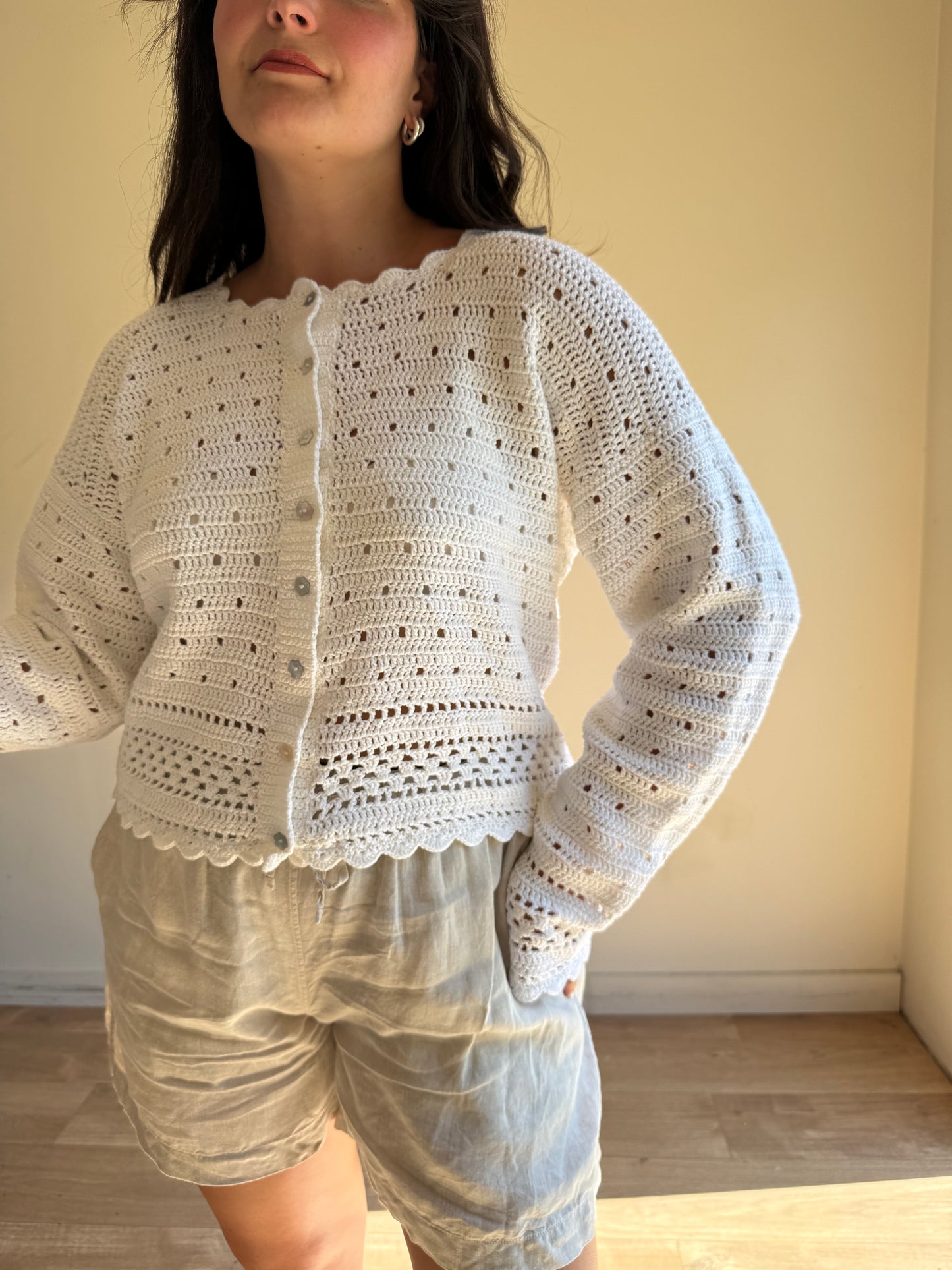 Vintage Handknit Crochet Cardigan, M/L