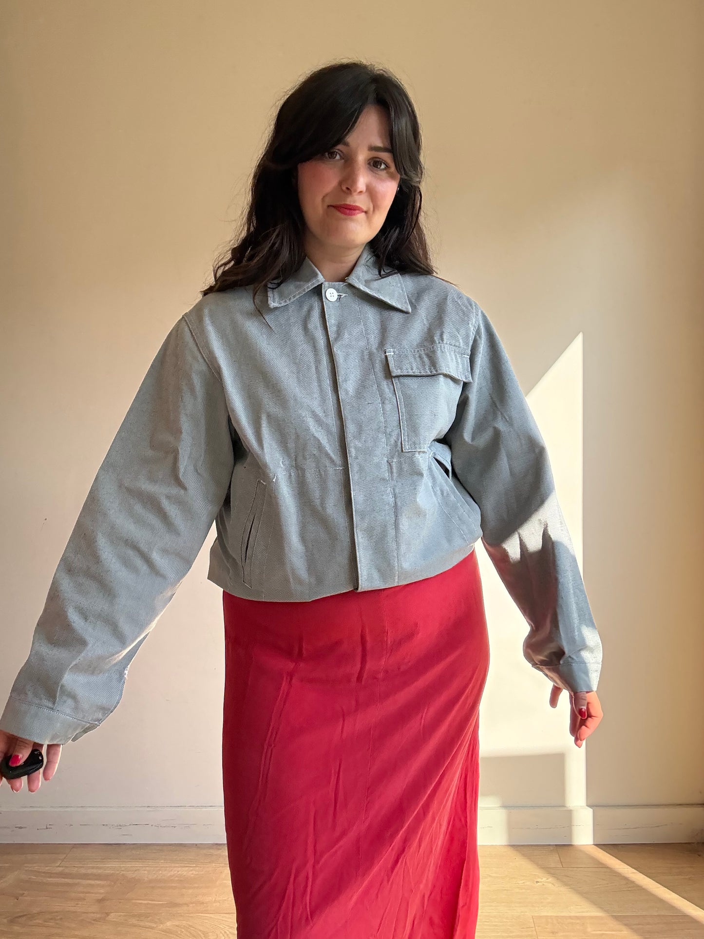 French Workwear Cotton Button Up Jacket, L