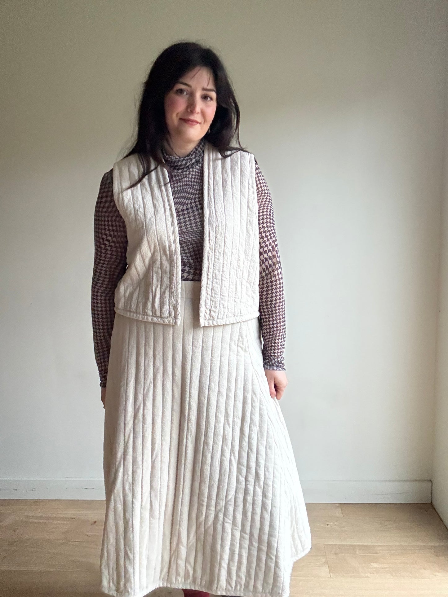 Black Crane Quilted Stripe Circle Skirt, S-M