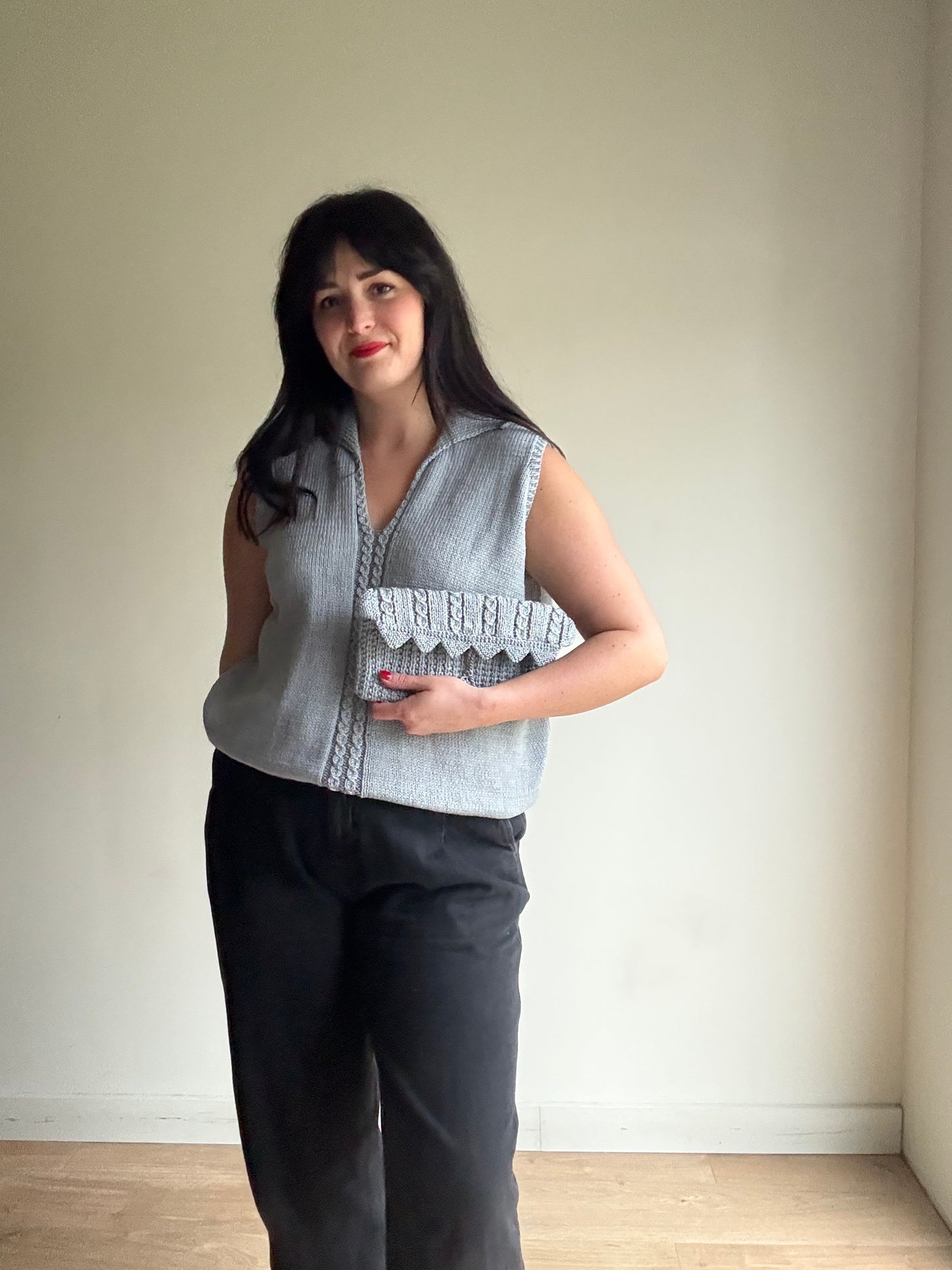 Handknit Silver Knitted Clutch Bag, O/S