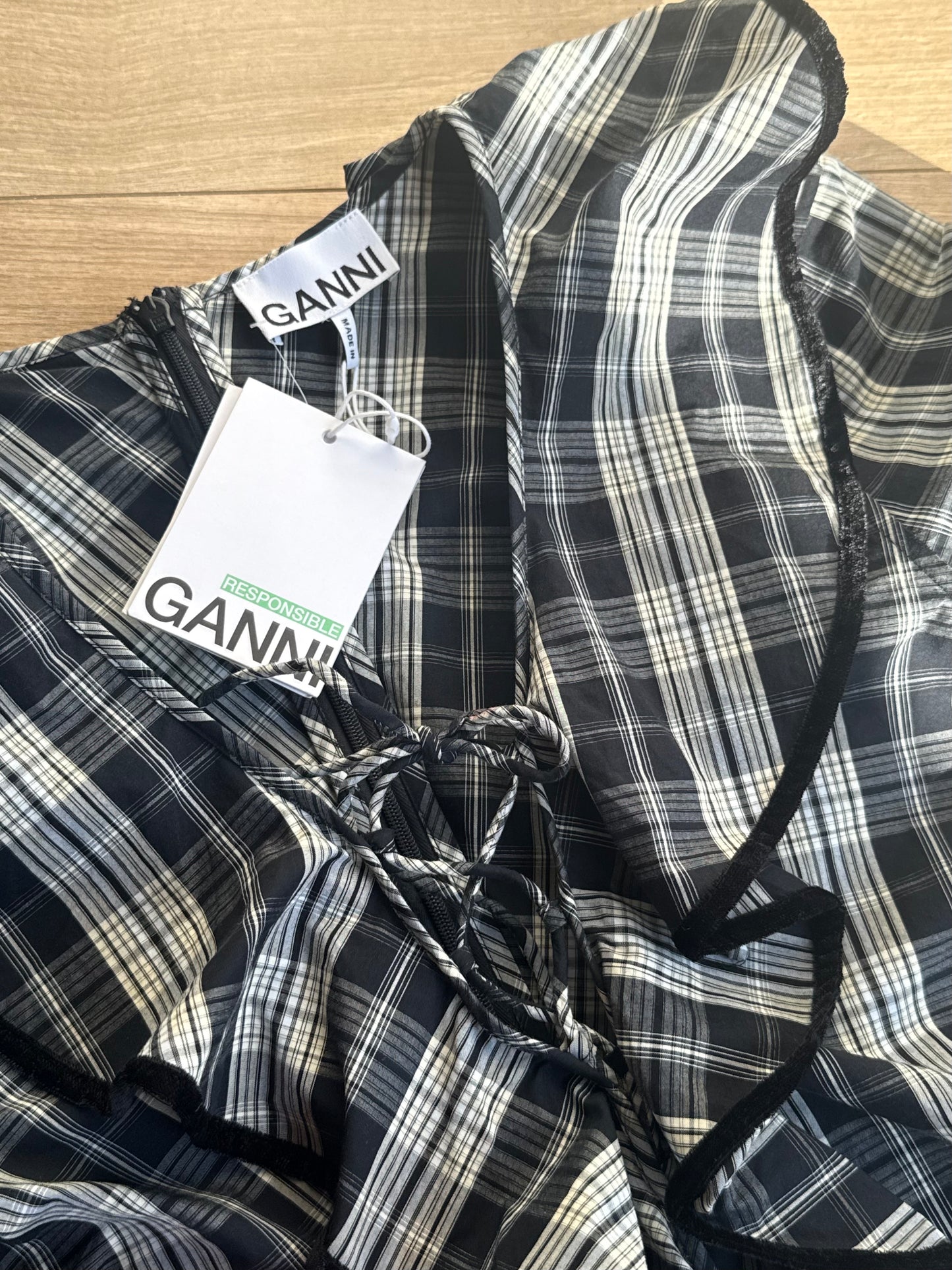 Ganni (NEW) Check Ruffle Mini Dress, 10-12