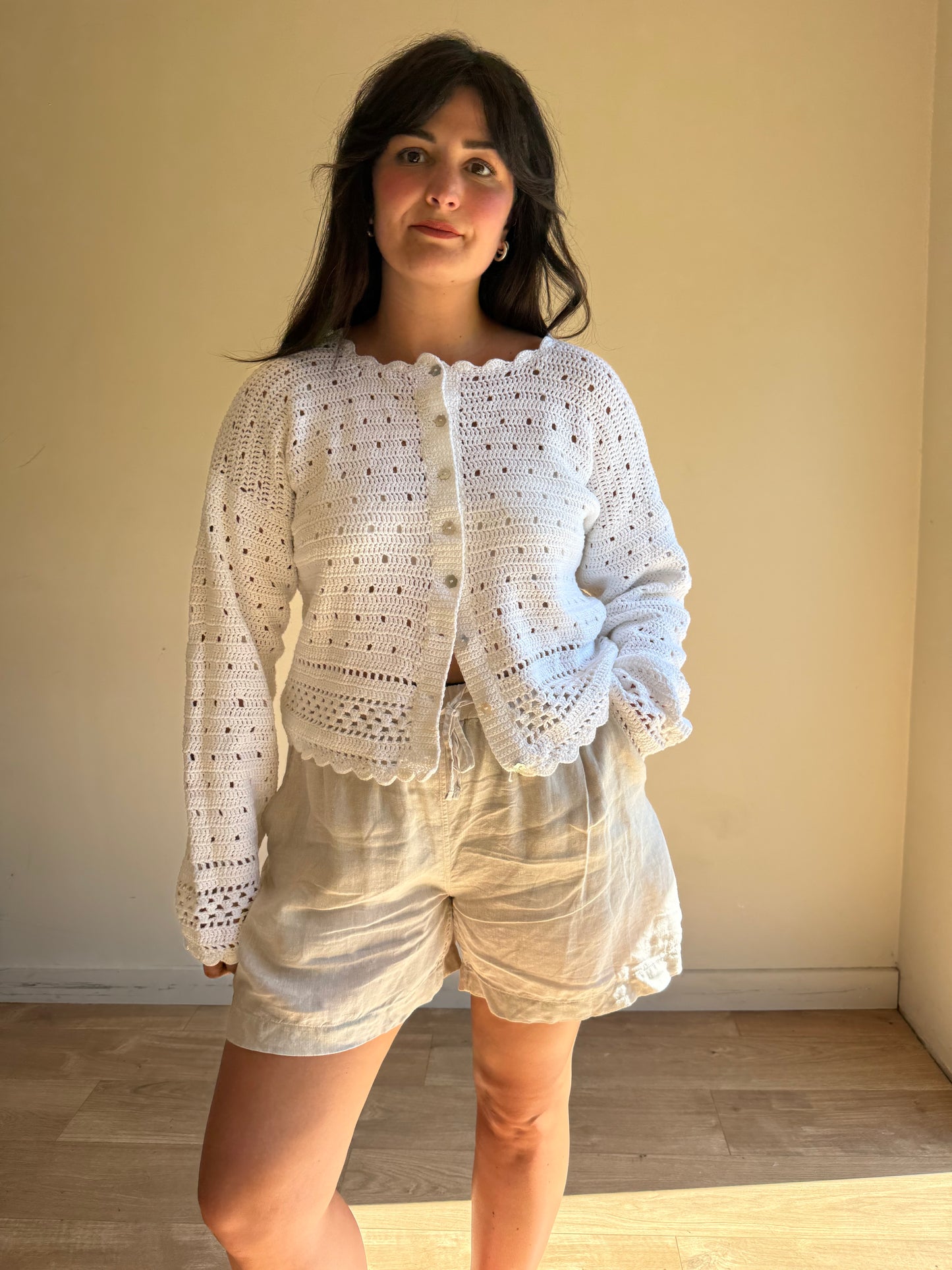 Vintage Handknit Crochet Cardigan, M/L