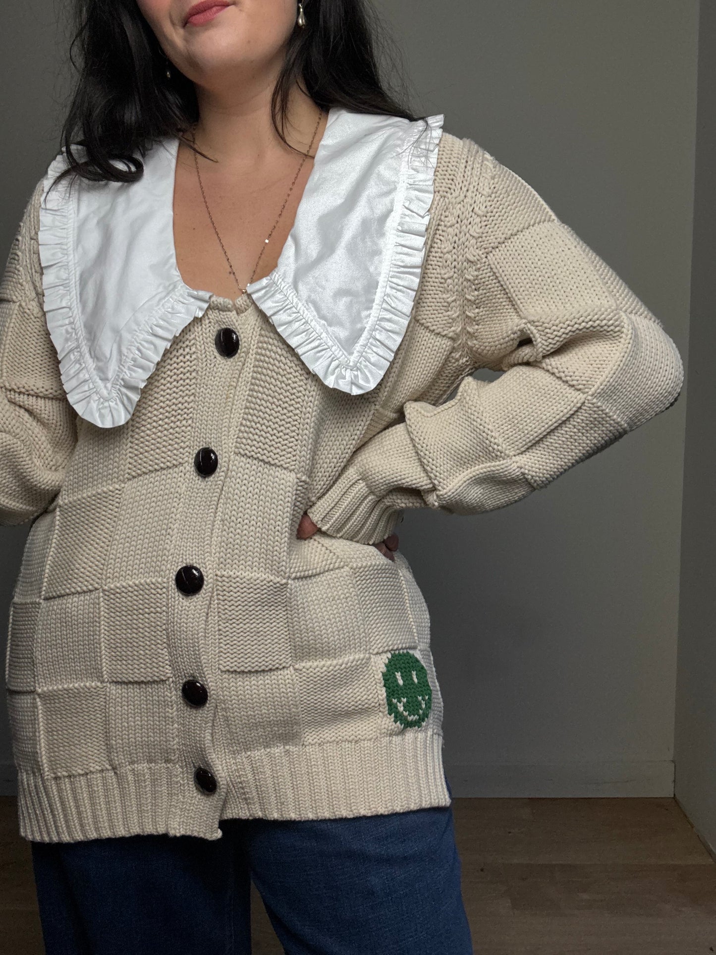 Ganni Cotton Long Collared Cardigan, M/L