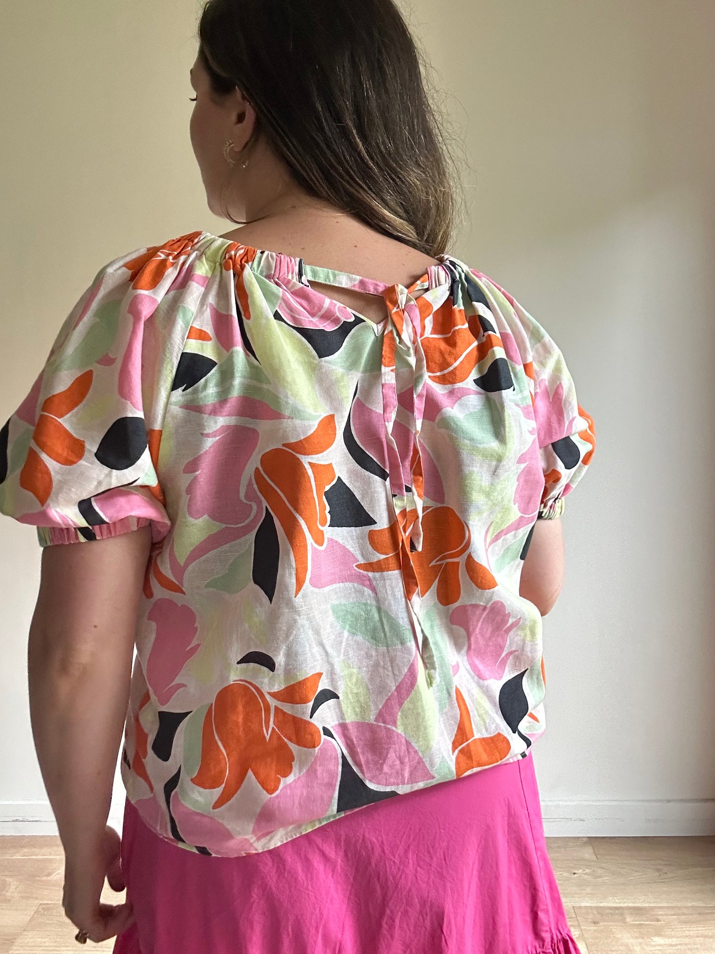 M&S Linen & Cotton Floral Top, 10-12