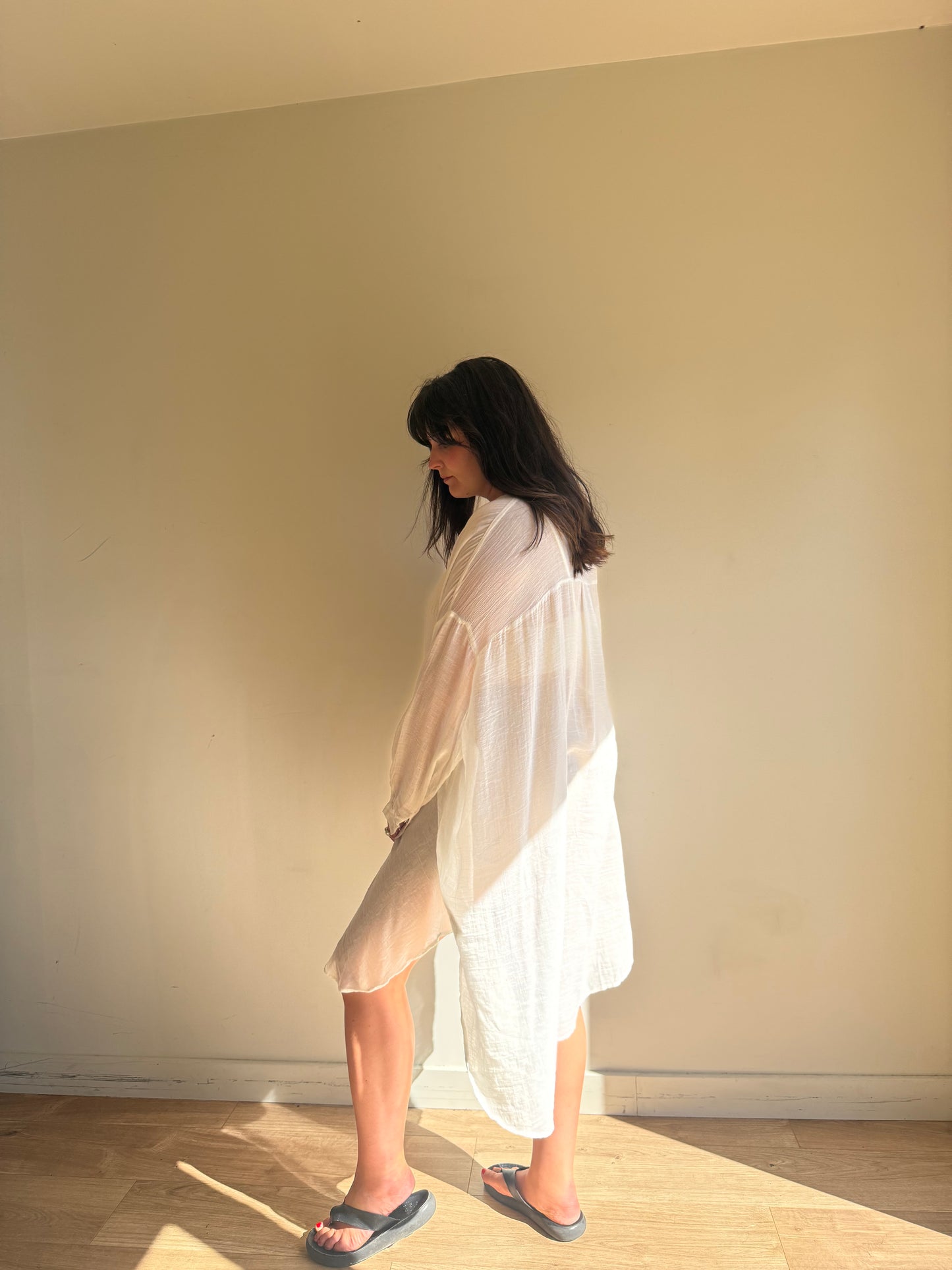 Zara Cotton Loose Sheer Shirt, One Size