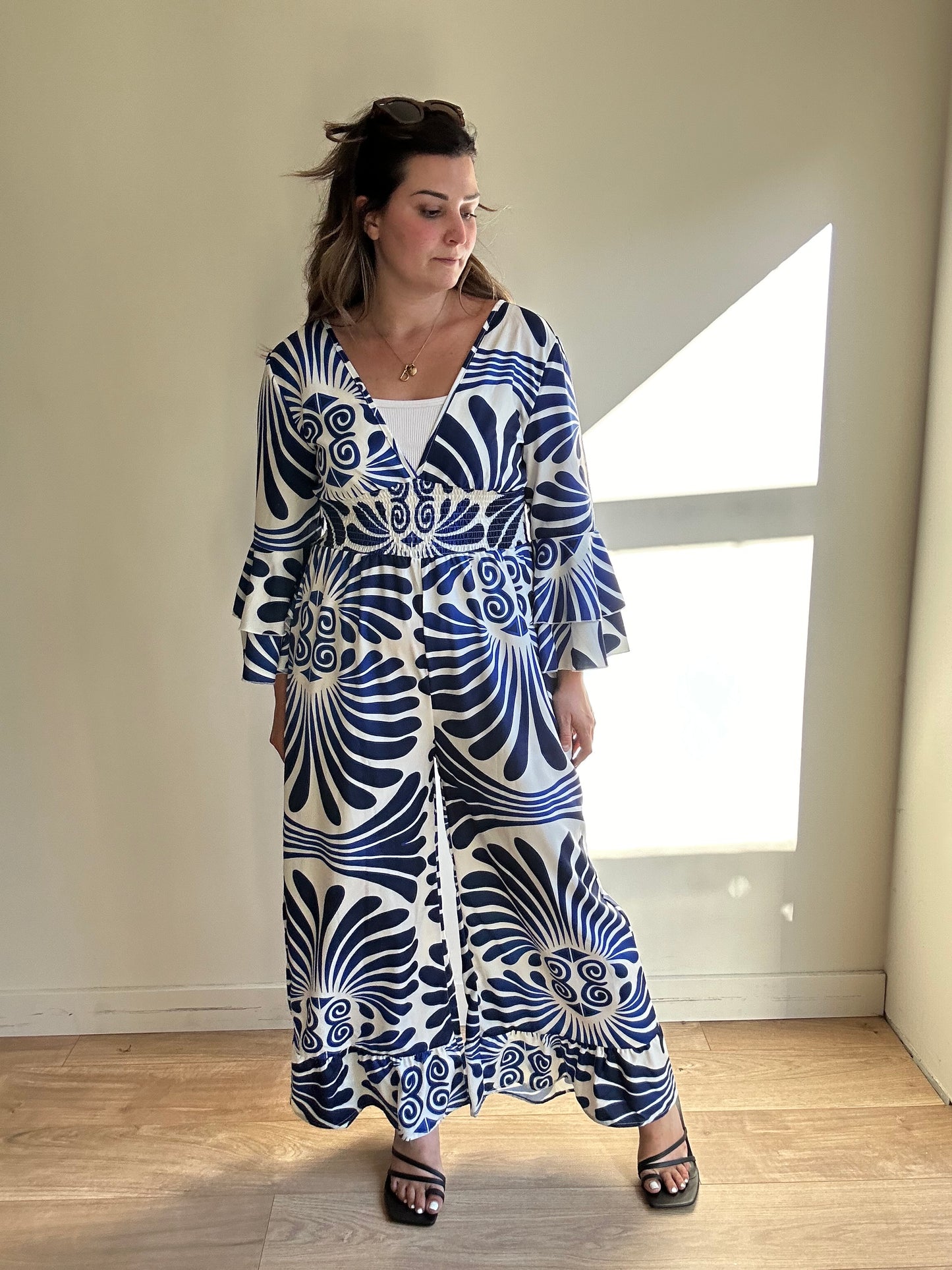 Bright Blue Printed Jumpsuit - Size S