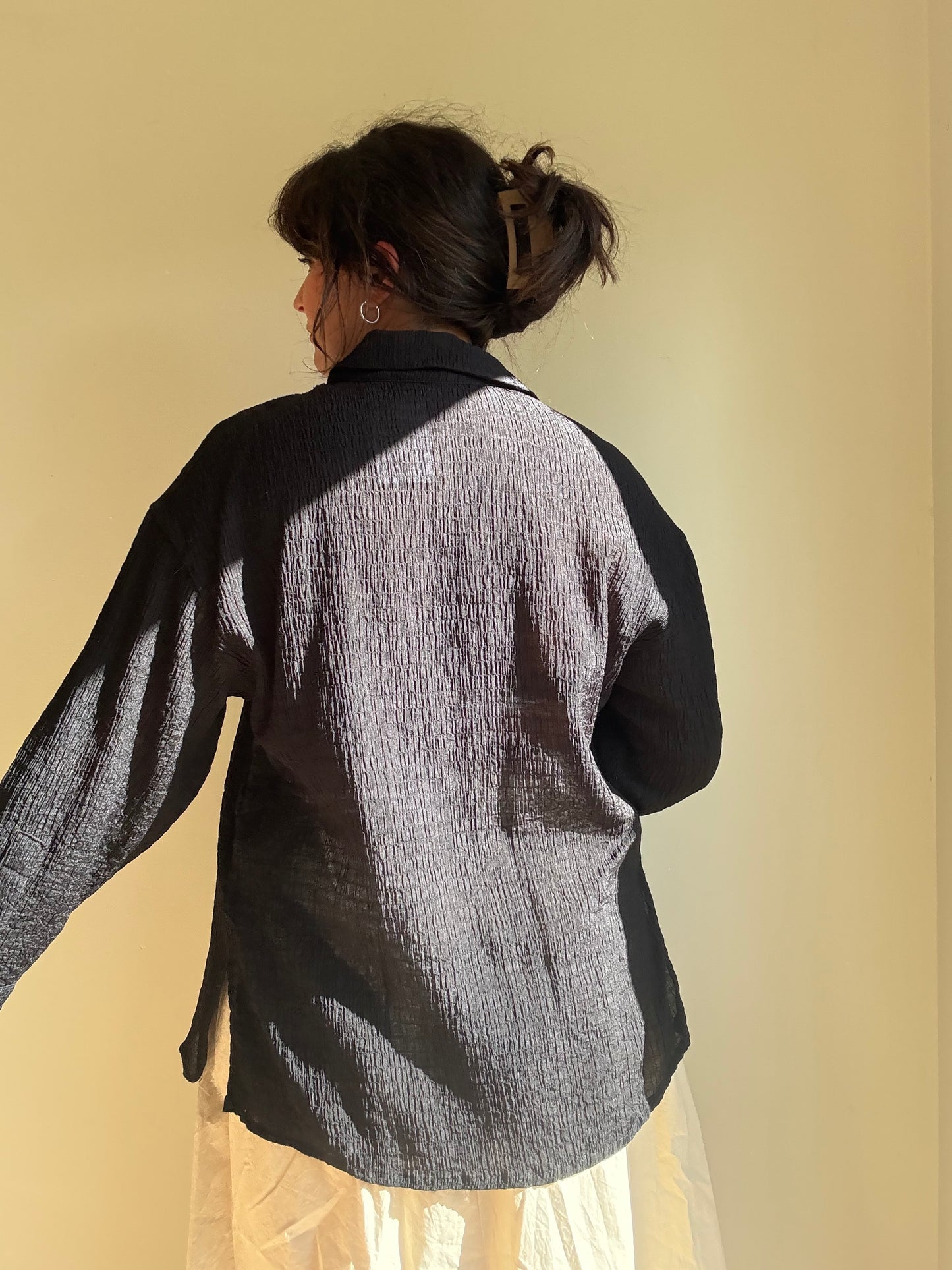 Black Bershka Crinkle Oversized Shirt, M
