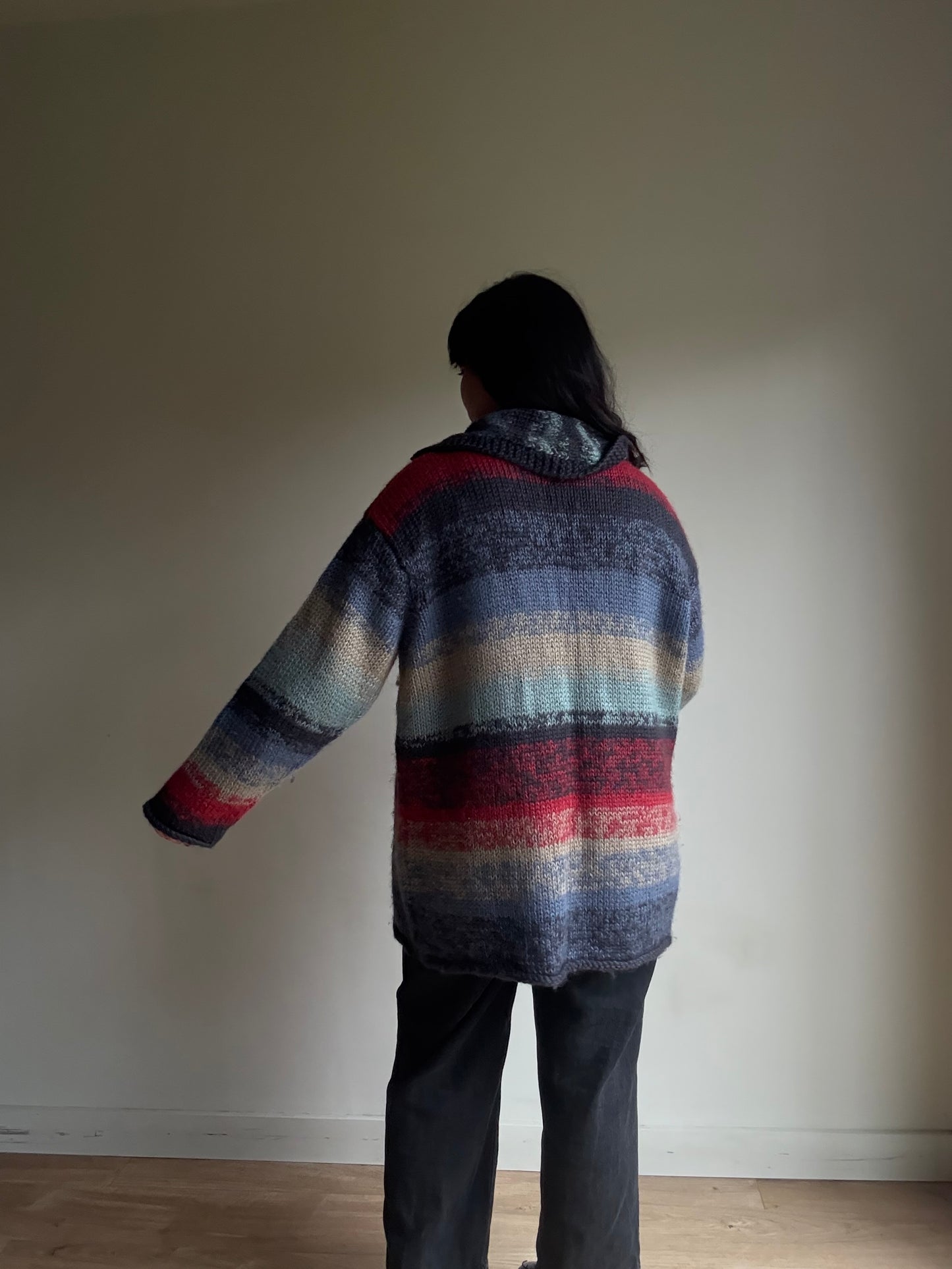 Handknit Button Up Chunky Cardigan, XL