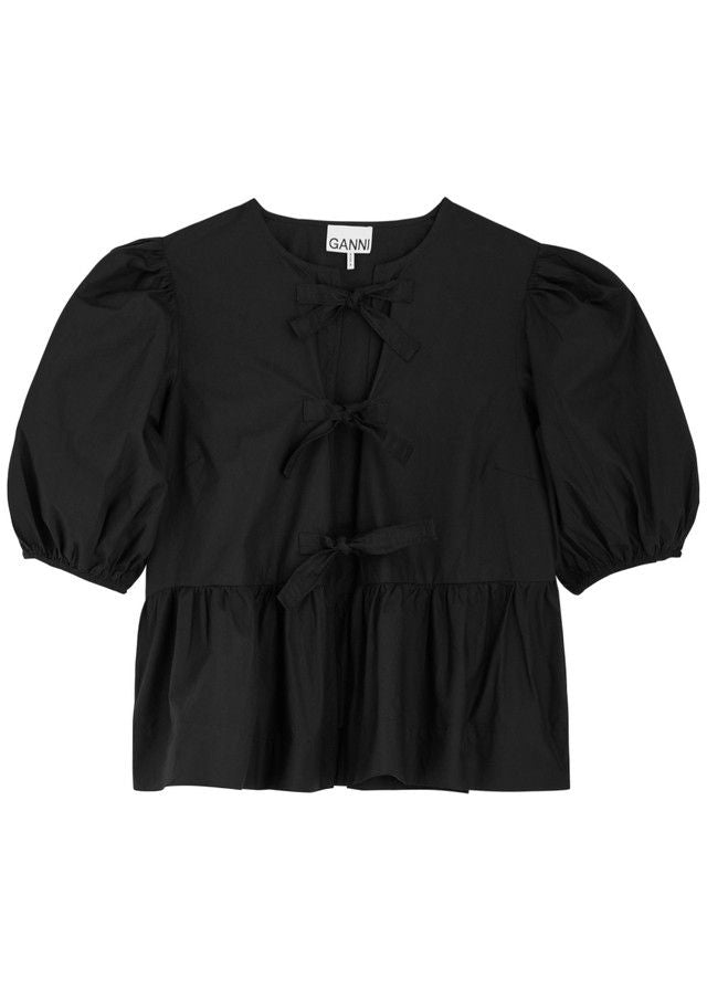 Ganni Tie Front Cotton Blouse, 40