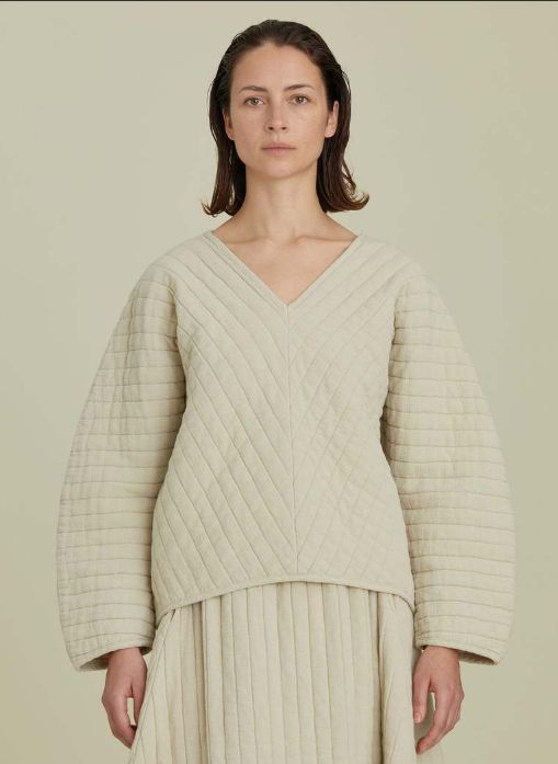 Black Crane Quilted Stripe Jumper Top, L