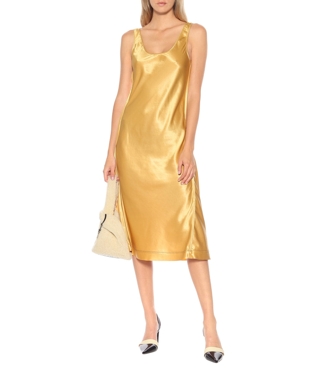 Gold Acne Studios Satin Slip Dress, 34