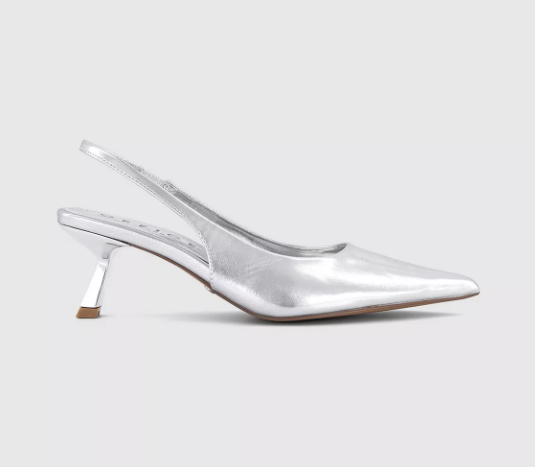 Office Silver Million Slingback Kitten Heels, 39