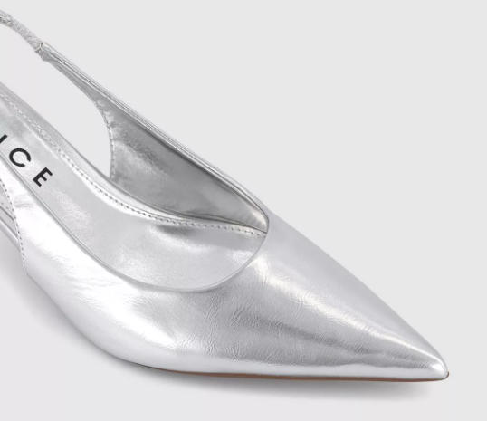 Office Silver Million Slingback Kitten Heels, 39