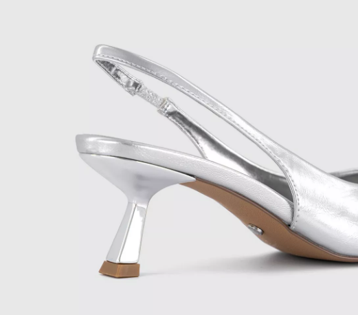 Office Silver Million Slingback Kitten Heels, 39