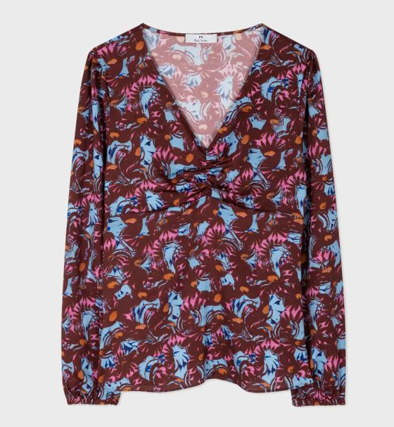 PS Paul Smith NEW Printed Gathered Top, S
