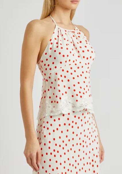 Rixo Polka Dot Satin Open Back Top, XL