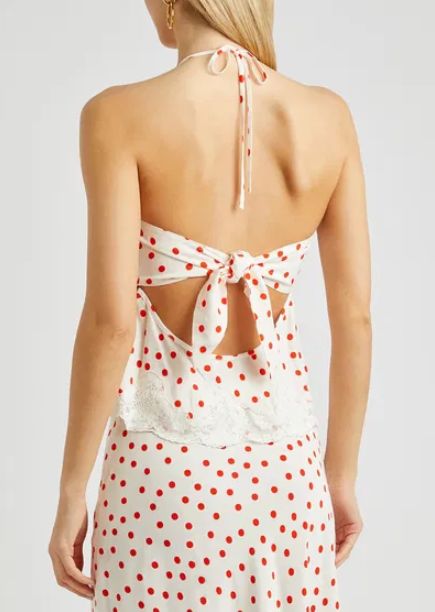 Rixo Polka Dot Satin Open Back Top, XL